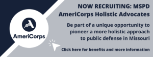 Dark blue and grey MSPD AmeriCorps Holistic Advocates clickable advertisement