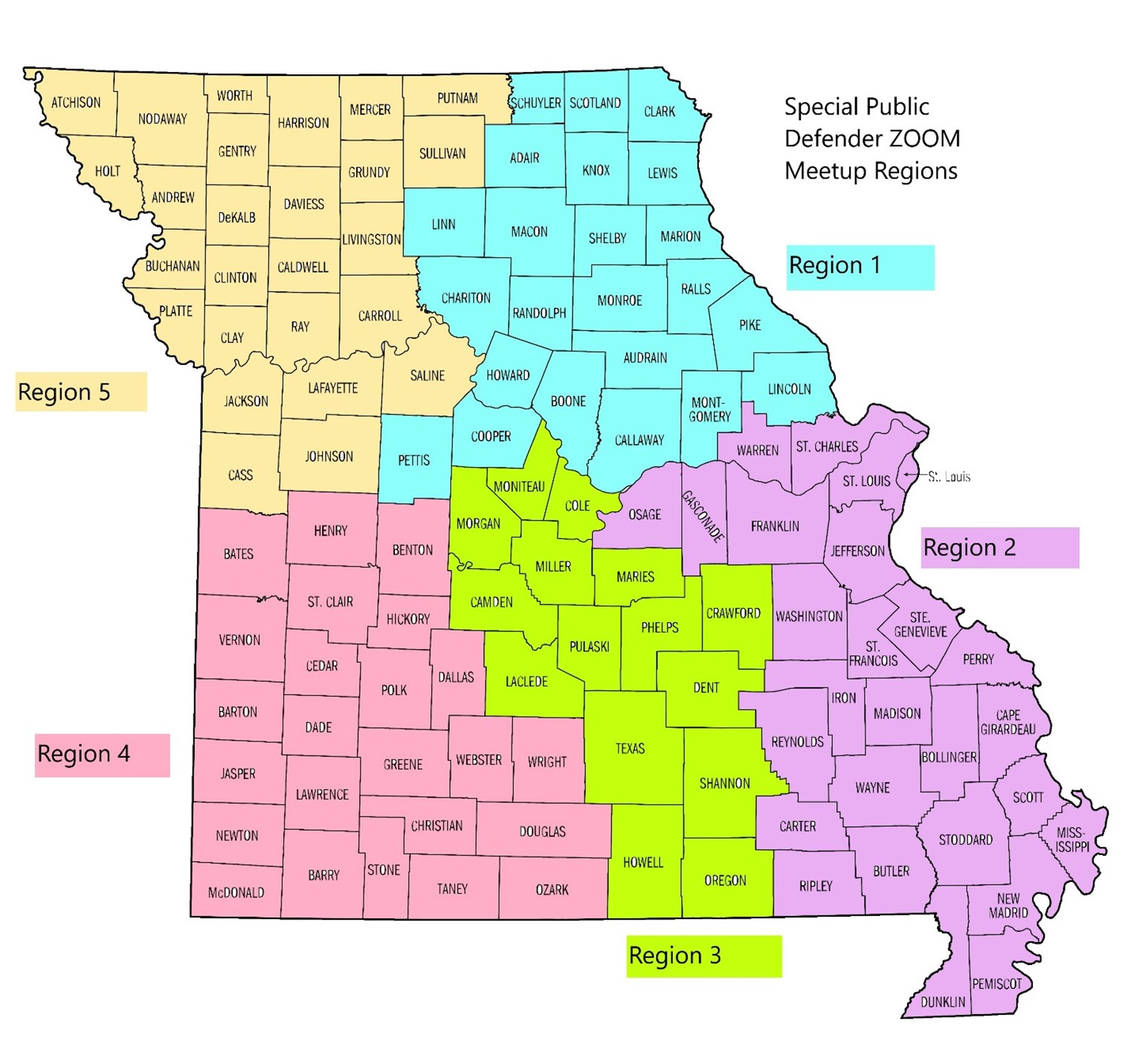 Missouri State Region Map 15 Thousand Map Missouri Royalty Free